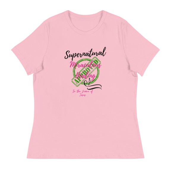 Christian Motivational Women's Relaxed T-Shirt (Pink, L)