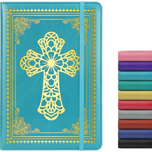 Christian Notebook Gifts for Women Men,Religious Bible Verse Notebook,Faith Prayer Journal for Women Christian Easter Gifts School Supplies (A6 Cross Light Blue)
