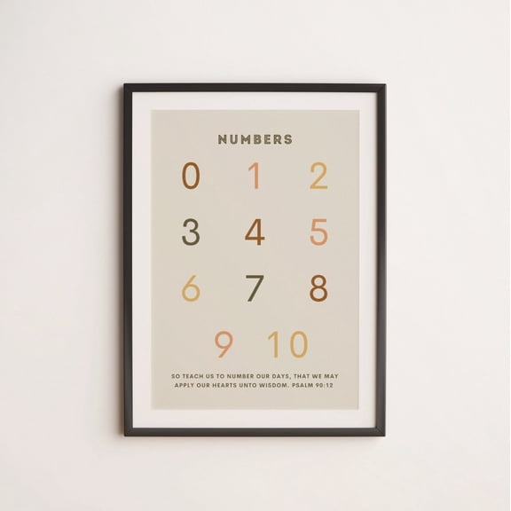 Christian Numbers Psalm 90 12 Minimal Christian Wall Art Modern Scripture Print Room Decor Boho Decor Playroom Homeschool Poser Unframed Paper Print