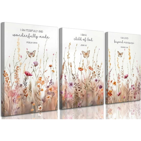 Christian Nursery Canvas Wall Art Bible Verse Wildflowers Floral Painting Pictures Wall Decor Poster Print Artwork for Living Room Bedroom Girls Room Home Decorations