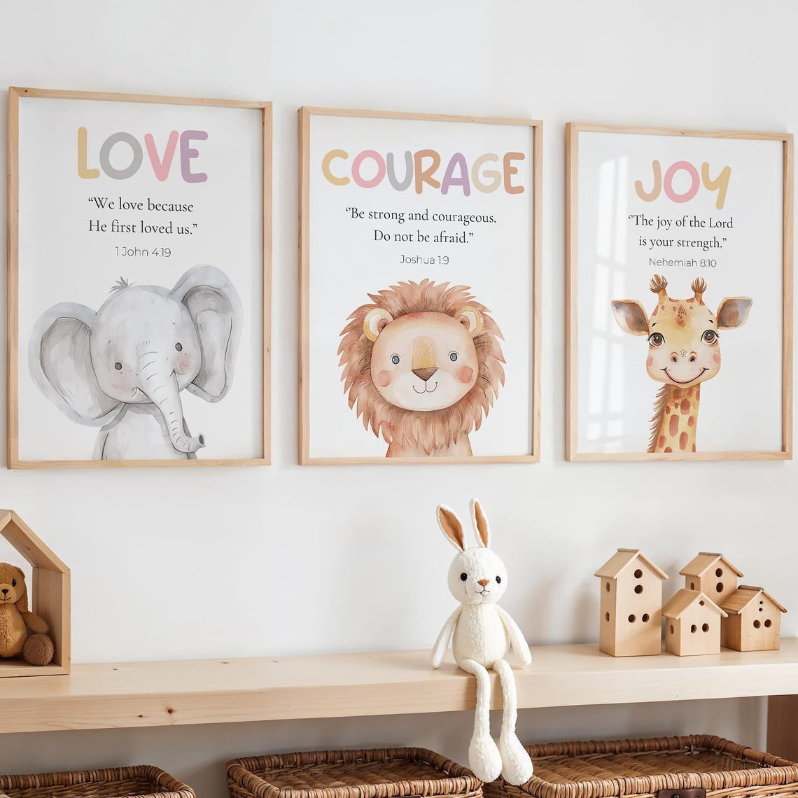 Christian Nursery Wall Art Print Set, Inspirational Scripture Decor ...
