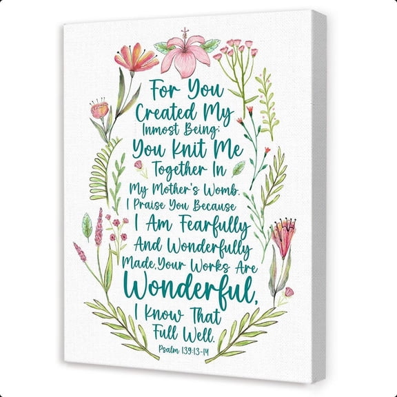 Christian Nursery Wall Art,Scripture Wall Art for Kids,Baptism Gifts for Boys Girls,For You Created My Inmost Being Canvas Wall Decor
