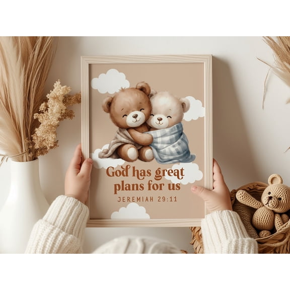 Christian Nursery Wall Art for Brother and Sister Twin Bible Verse Decor Baby Room Gift, Unframed Paper Poster 8x10in