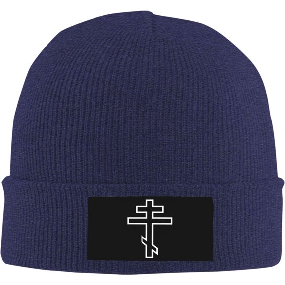 Christian Orthodox Russian Cross Hat Acrylic Knit Cuffed Beanie Funny Winter Hat for Men Women