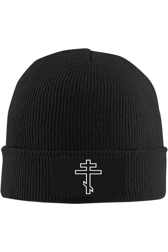 Christian Orthodox Russian Cross Hat Acrylic Knit Cuffed Beanie Funny Winter Hat for Men Women