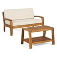 thumbnail image 1 of Christian Outdoor Acacia Wood Patio Conversation Set with Cushions, Teak Finish and Beige, 1 of 6