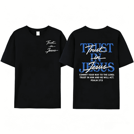 Christian Oversized Tee, "Trust in Jesus" Psalm 37:5 Bible Verse Design, Faith-Based Gift for Men & Women