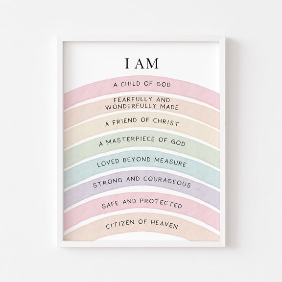 Christian Pastel Rainbow Affirmation Print Religious Nursery Wall Decor, Unframed Paper Poster 8x10in