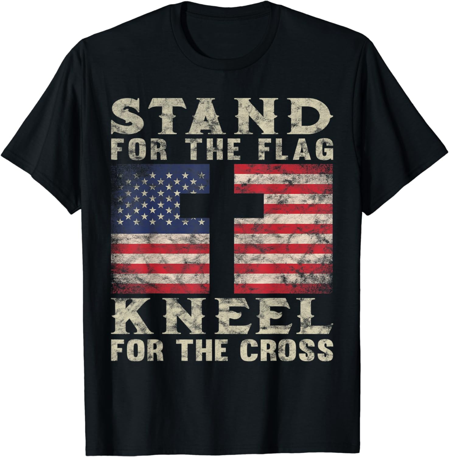 Christian Patriotic American Flag Stand Flag Kneel Cross T-Shirt ...