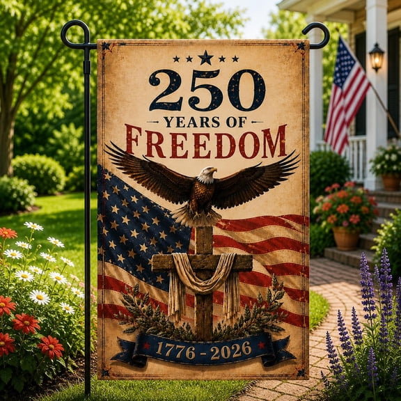 Christian Patriotic Garden Flag 250 Years of Freedom Flag America 1776 2026 Religious Cros