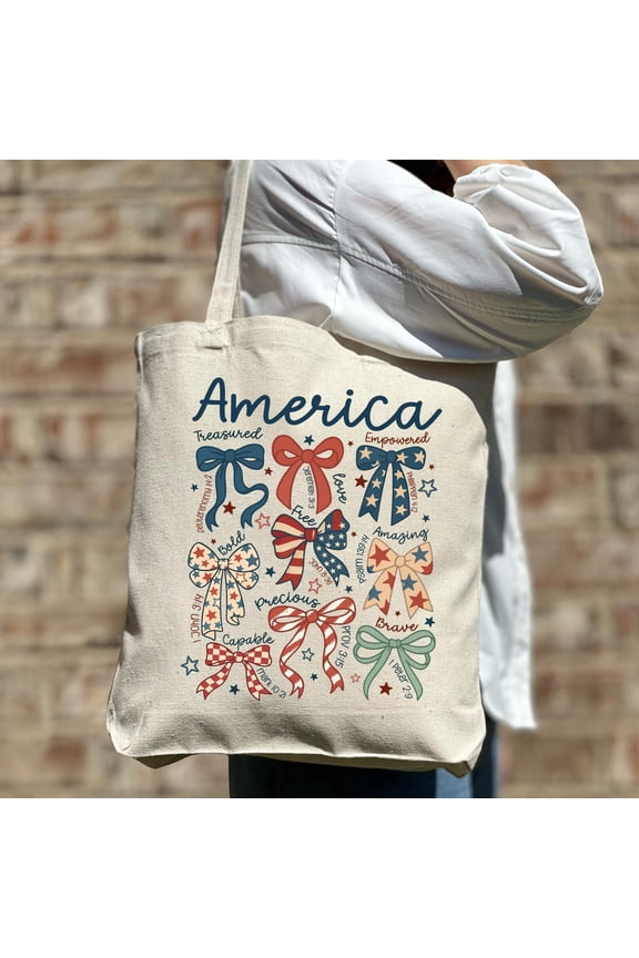 Christian Patriotic Tote Bag - America Bows Canvas Bag with Bible Verses - Coquette Aesthe