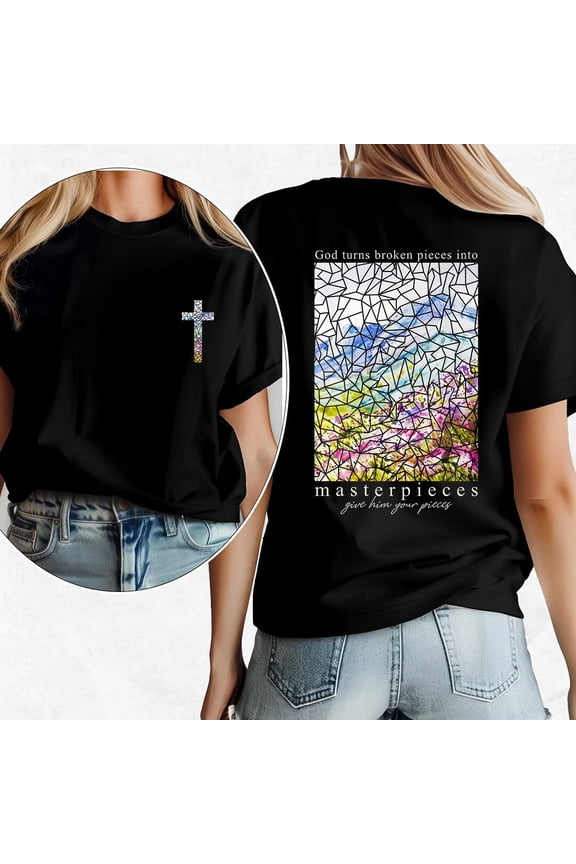Christian Pattern T Shirts Bible Verse Shirts Christian Tops Religious Gift Jesus Shirt Christian Apparel Tee Baptism Gift for Her Black,5XL