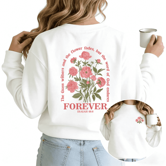 Christian Peony Flower Womans Print Sweatshirt Graphic Sweatshirt White Black S-3XL Bible Verse Soft Fleece Tops
