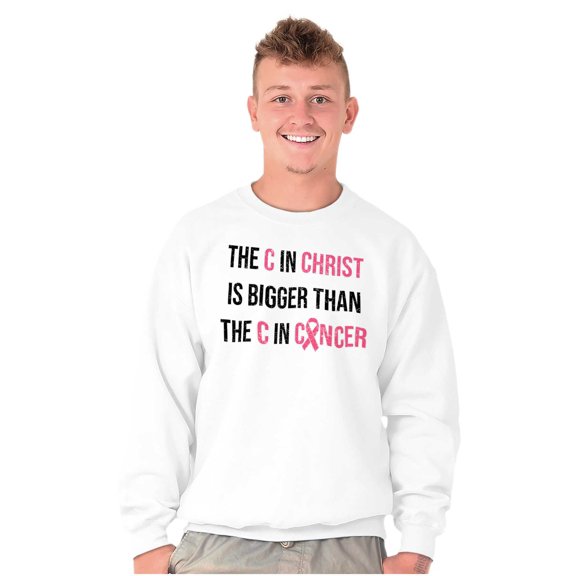 Christian Pink Ribbon Breast Cancer Women Crewneck Sweatshirt Brisco Brands X