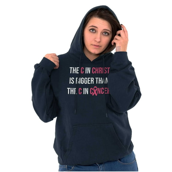 Christian Pink Ribbon Breast Cancer Women Plus Size Graphic Pullover Hoodie Brisco Brands 5X