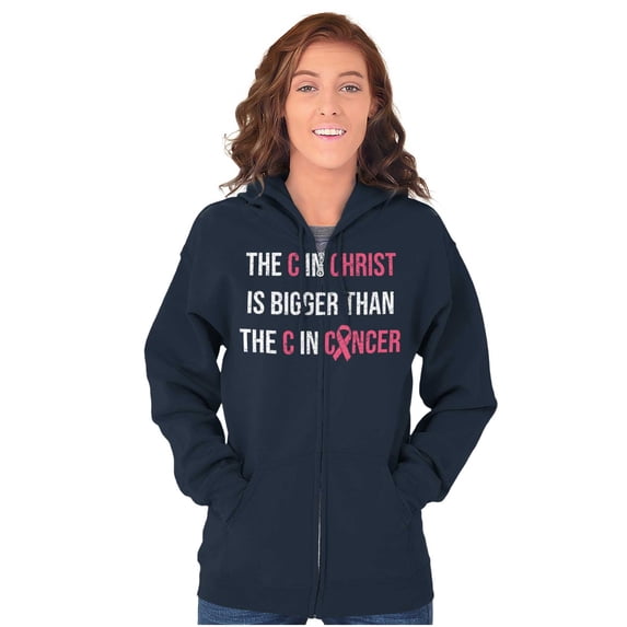 Christian Pink Ribbon Breast Cancer Womens Plus Size Graphic Zipper Hoodie Brisco Brands 4X