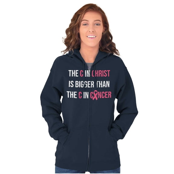 Christian Pink Ribbon Breast Cancer Womens Plus Size Graphic Zipper Hoodie Brisco Brands 2X