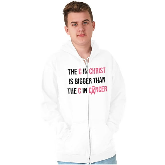 Christian Pink Ribbon Breast Cancer Zip Hoodie Sweatshirt Women Brisco Brands L