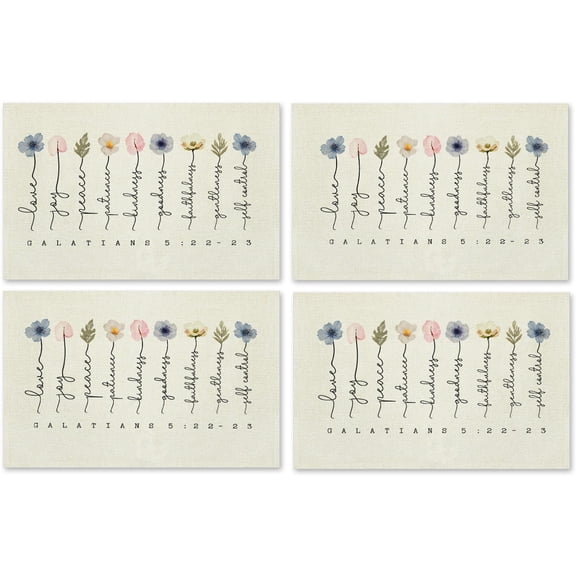 Christian Placemats Set of 4, Fruit of The Spirit Floral Bible Verse Scripture Table Mats Place Mats for Kitchen Dining Table Decoration, Christian Home Decor 16.9x11.4 Inch
