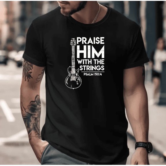 Christian Praise Worship Quote Faith Inspired Guitar Religious Music Graphic Unisex T-Shirt V90098, up to size 5XL