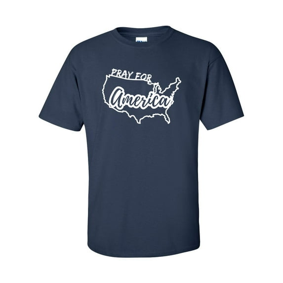 Christian Pray For America Unisex Adult Short Sleeve T-shirt-Navy-xl