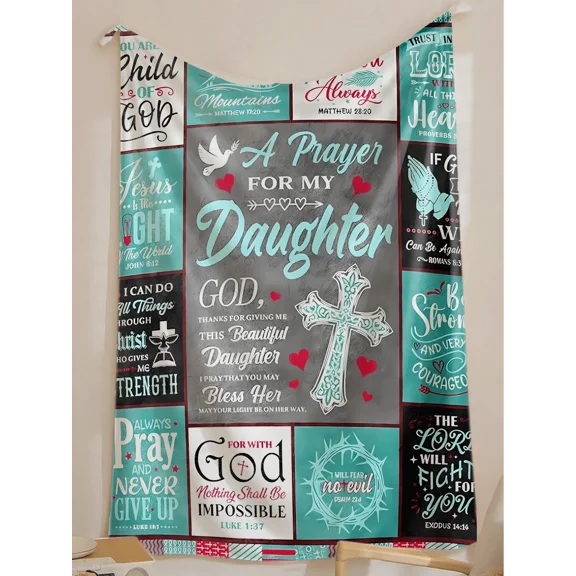 Christian Prayer For Daughter Flannel Fleece Blanket - Inspirational Bible Verse Cross Design Soft Cozy Throw For Sofa Bed Couch - Religious Gift With Scripture Quotes Heart Pattern(280 Gsm)