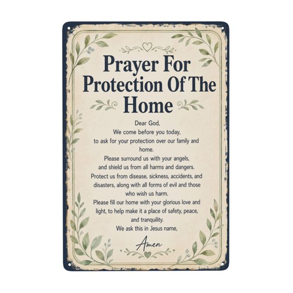 Christian Prayer For Protection Of The Home Metal Tin Sign For House Church Office Chapel 8x12 Inch