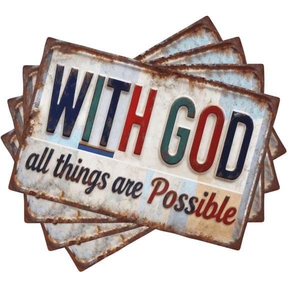 Christian Prayer Placemats Set of 4 Scripture Table Mats with God All Things are Possible Religious Place Mats for Home Kitchen Dining Table Decoration 12x18 Inch