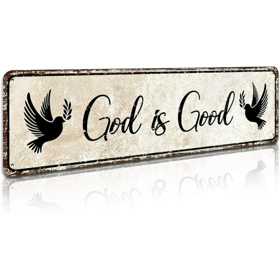 Christian Prayer Sign - God is Good - Farmhouse Rustic Wall Art Decor Home Office Decoration 4" by 16"