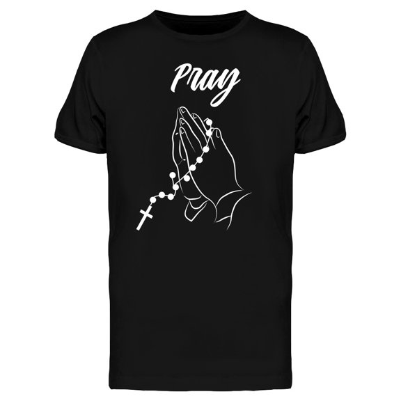 Christian Praying Hands Rosary T-Shirt Men -Image by Shutterstock, Male 3X-Large