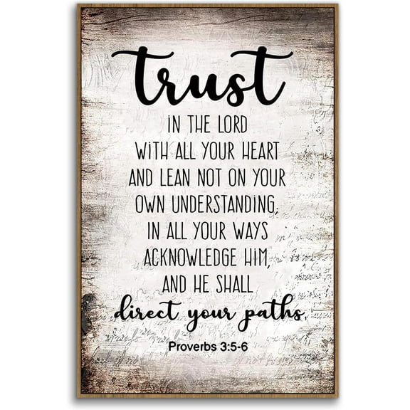 Christian Proverbs 3:5-6 Trust In The Lord With All Your Heart Wall Art Unframed, Bible Scripture Wall Decor, Bible Scripture Print Unframed Canvas Wall Art Home Room Office Church Decor