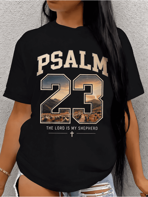 Christian Psalm 23 T-Shirt for Women Men – “The Lord Is My Shepherd” Bible Verse Faith Inspirational Graphic Tee, Religious Gift Casual Unisex Shirt