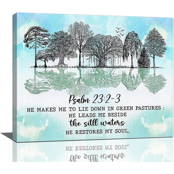 Christian Psalm 23 Wall Art Scripture Bible Verse Plant Canvas Prints Painting Religious Tree of Life Pictures Framed Artwork Church Home Decor for Kitchen Bathroom Bedroom Dining Living Room 20"x16"