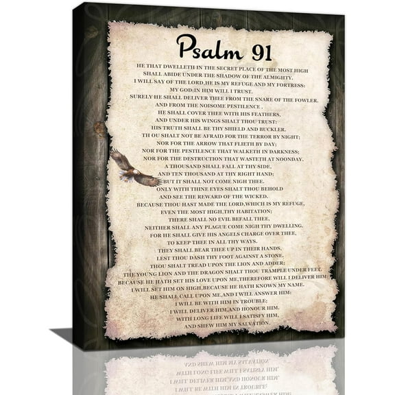 Christian Psalm 91 Wall Art Scripture Pictures Wall Decor Bible Verse Canvas Painting Prints Religous Inspirational Quote Framed Artworks Home Decoration for Bedroom Living Room Church Office 12"x16"