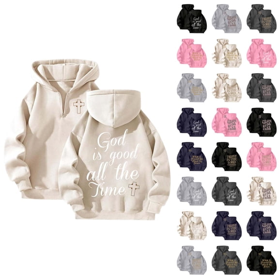 Christian Quarter Zip Hoodie for Women 2025 Fall Winter Long Sleeve Graphic Hooded Sweatshirt Pullover Tops