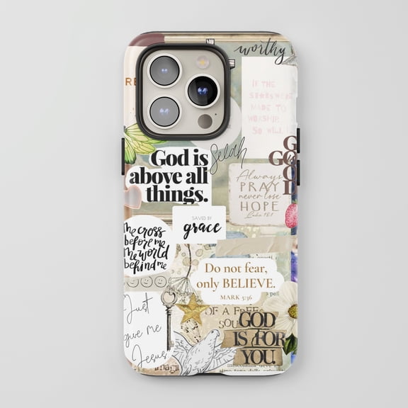 Christian Quotes For All iPhone Series Protective Phone Case Vintage Collage Beige Multicolor