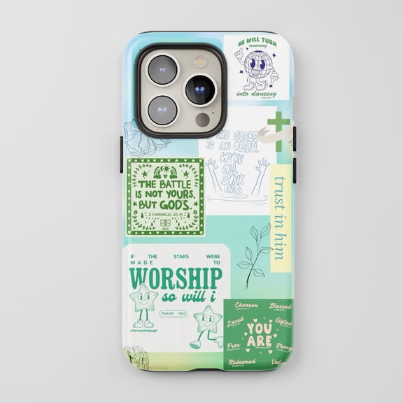 Christian Quotes For All iPhone Series Tough Phone Case Faith Theme Pastel Green Blue