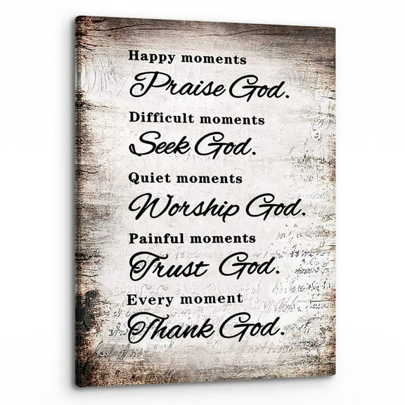 Christian Quotes Happy Moments Praise God Wall Art,Positive Bible Verse Scripture Print Framed Canvas Painting Artwork Christian Home Living Room Office Church Decor