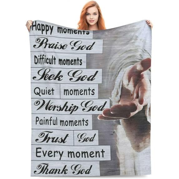 Christian Religious Bible Verse Scripture Prayer Jesus Cross Flower Butterfly Plush Throw Blankets Fleece Blanket For Couch Bed Warm Throw Blanket For Women Men Boy Girls Gift Living Room Decor