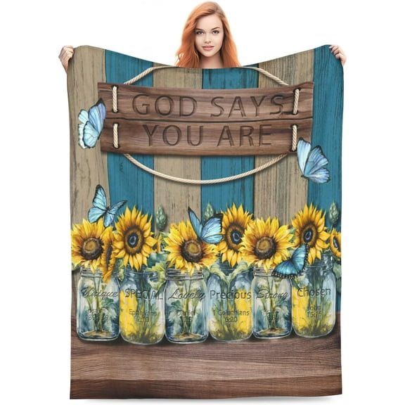 Christian Religious Bible Verse Scripture Prayer Jesus Cross Flower Butterfly Plush Throw Blankets Fleece Blanket For Couch Bed Warm Throw Blanket For Women Men Boy Girls Gift Living Room Decor
