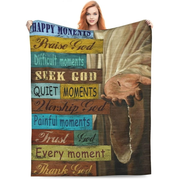 Christian Religious Bible Verse Scripture Prayer Jesus Thank God Plush Throw Blankets Fleece Blanket for Couch Bed Warm Throw Blanket for Women Men Boy Girls Gift Living Room Decor