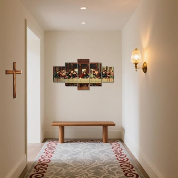 Christian Religious Canvas Wall Art 5 Panels 60 x 32 Inch The Last Supper Decorative Prints for Dining Room Living Room Wall Decor
