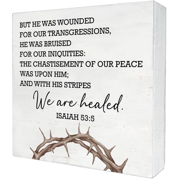 Christian Religious Decorations Inspirational Bible Verse Wood Sign For Home Office Table Shelf, Easter Christian Gifts 5x5 Inch