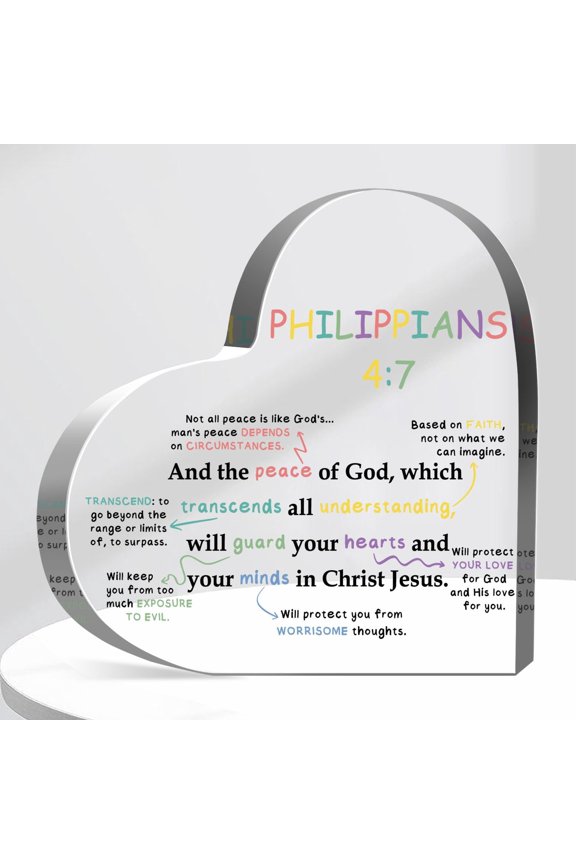 Christian Religious Gifts for Men Women, Bible Verse Mindset Heart Acrylic Sign Plaque, Prayer Scripture Keepsake Paperweight Home Office Prayer Room Table Shelf Decorations