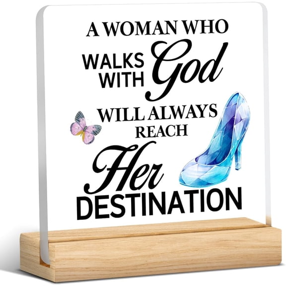 Christian Religious Gifts for Woman Positive Scripture Bible Verse Quotes Clear Desk Decorative Sign a Woman Who Walks With God Acrylic Plaque With Wooden Stand 4x4 Inch Sign Home Desk Decor