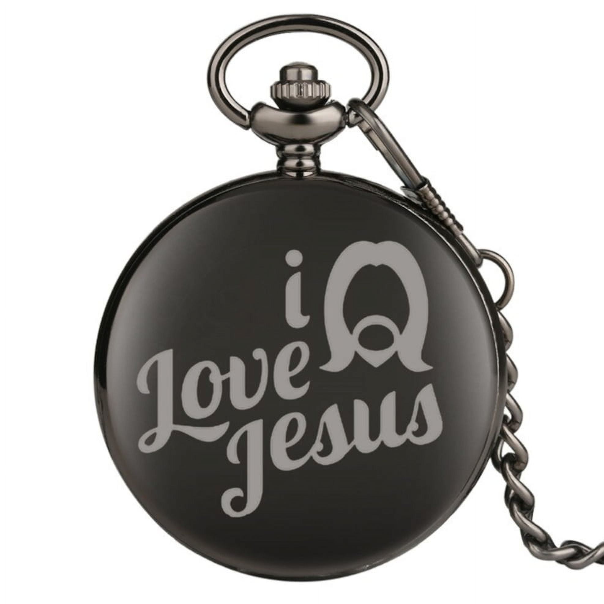 Christian Religious I Love Jesus Black Pocket Watch With Belt Chain PW JC 04