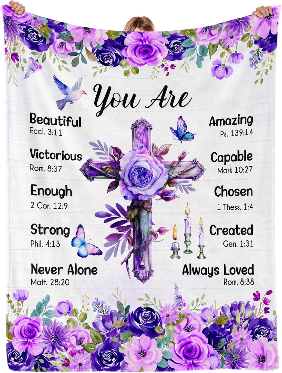 Christian/Religious/Inspirational/Spiritual Birthday Gifts for Women, Baptism Gifts for Girl, Religious Gifts for Mom Sister Friend, Purple Blanket, Christian Throw Blanket