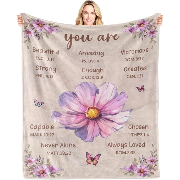 Christian/Religious/Inspirational/Spiritual Birthday Gifts for Women, Baptism Gifts for Girl, Religious Gifts for Mom Sister Friend, Purple Blanket, Christian Throw Blanket