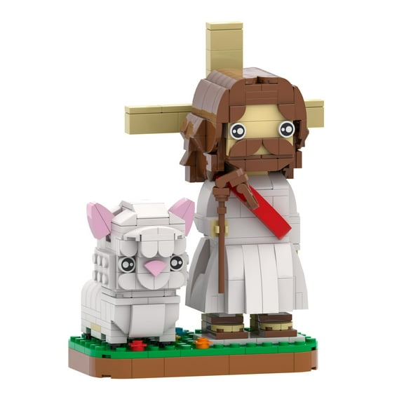 Christian Religious Jesus Building Block Set, Shepherd Jesus Figure with Sheep, Grassland Scenes, Easter Christmas Gift, 422Pcs