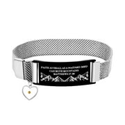 Christian Religious Mustard Seed Faith Bangle Bracelet for Men Women, Black Stainless Steel Woven Encouragement Bracelet for Girls Boys